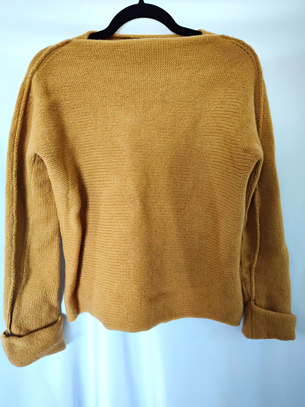 DKNY Tan Solid Lambswool Knit Long Sleeve Roll Tab Pullover Sweater Women S